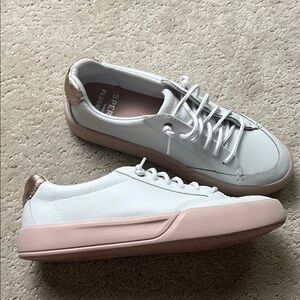 Sperry Breaker Plushstep Core Sneakers White Rose Gold Leather 8.5